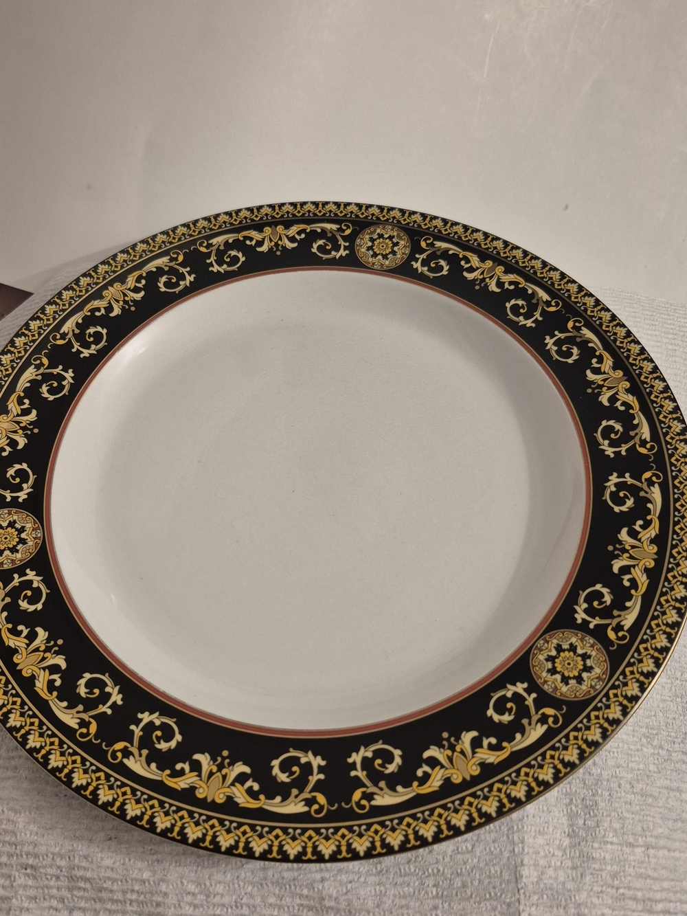 Versace Rosenthal Medusa Black, Gold and Red Ornate Rim Dinner Plate